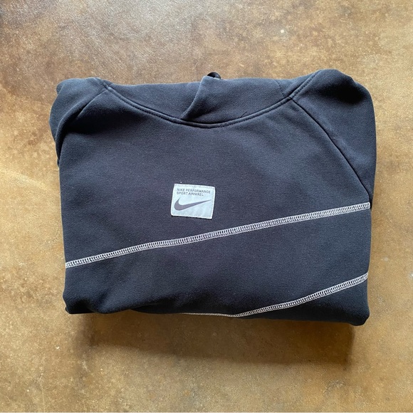 Nike Dri-Fit Black Cotton Blend Gym Fitness Running Lightweight Pullover Hoodie - Picture 10 of 10